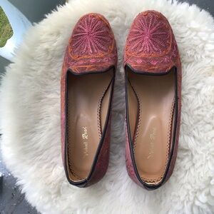 Velvet Road Embroidered Flats with Leather Trim and Sole